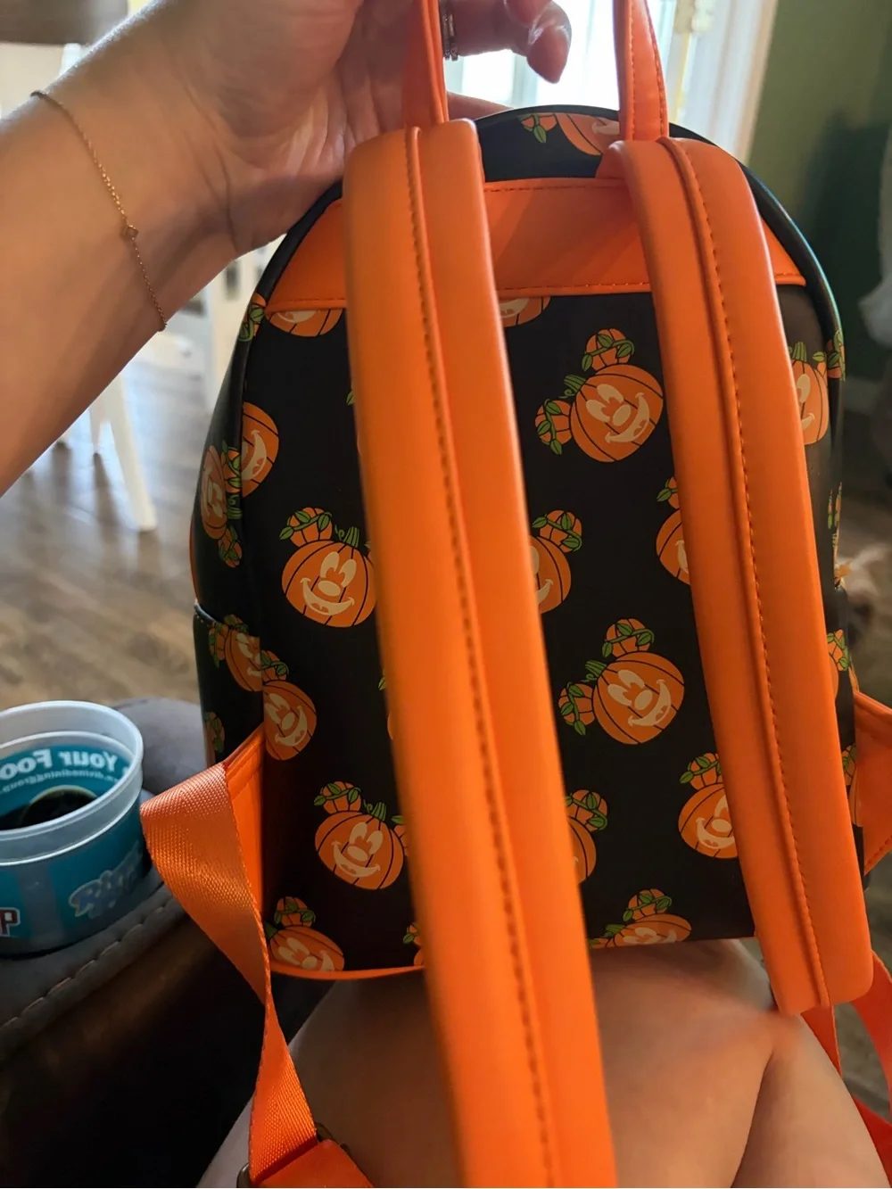 Loungefly Orange and Black Mickey Pumpkin Mini Backpack